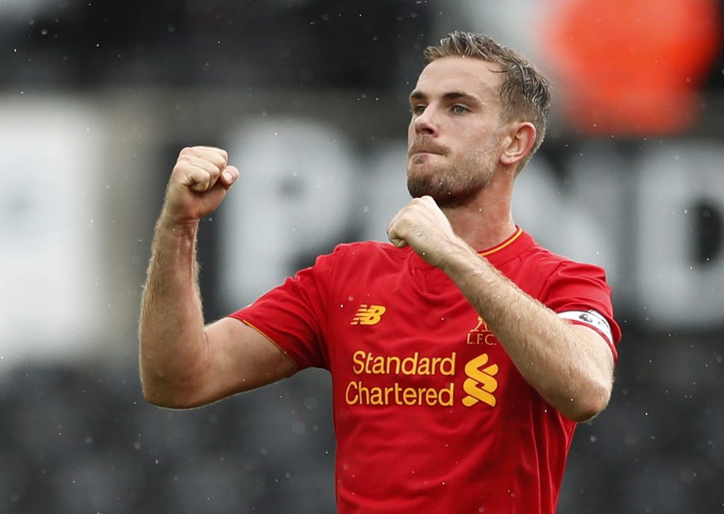 Britain Soccer Football - Swansea City v Liverpool - Premier League - Liberty Stadium - 1/10/16 Liverpool's Jordan Henderson celebrates after the game Action Images via Reuters / John Sibley Livepic EDITORIAL USE ONLY.