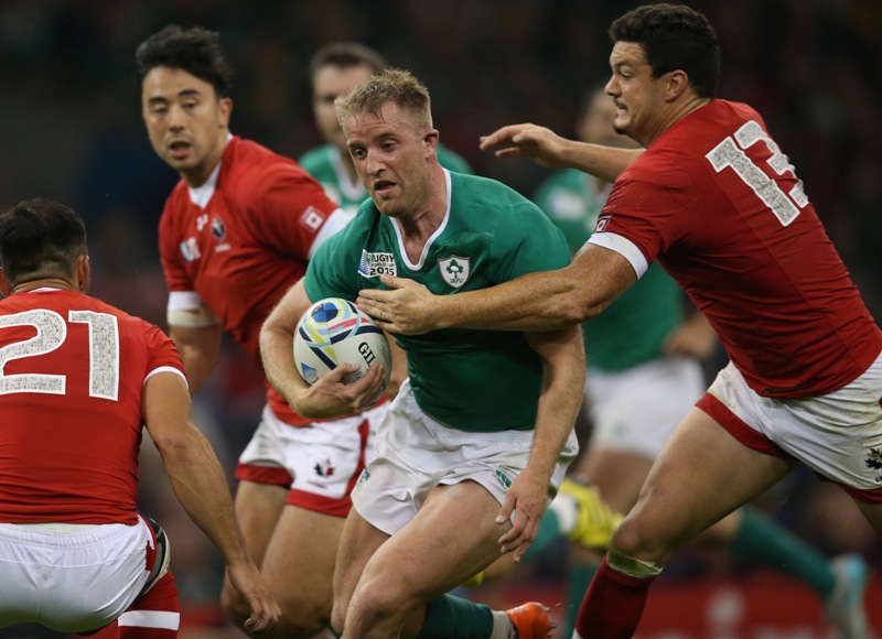 2015 Rugby World Cup Group B Millennium Stadium Cardiff 19/9/2015.Ireland vs Canada.IrelandÕs Luke Fitzgerald is tackled by CanadaÕs Ciaran Hearn.Mandatory Credit ©INPHO/Billy Stickland..