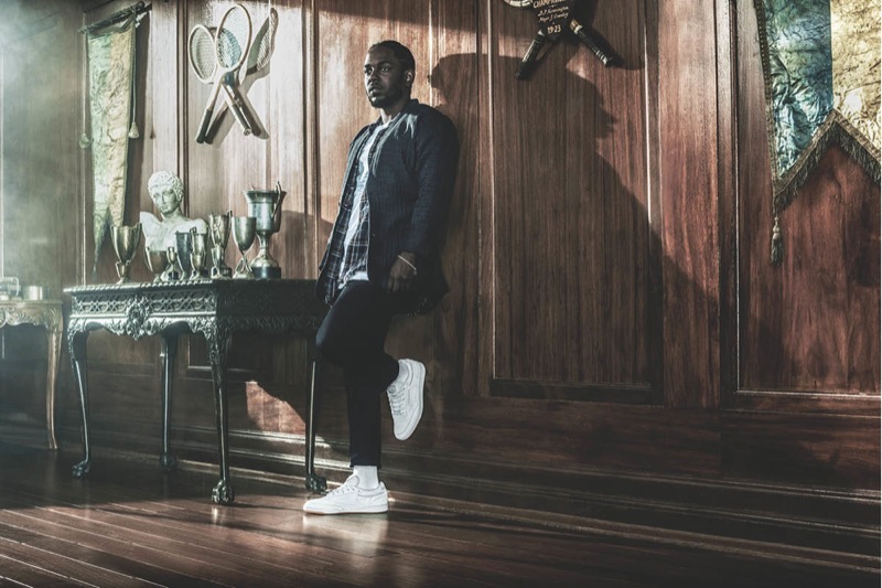 Kendrick Lamar wearing white Club C 85 trainers