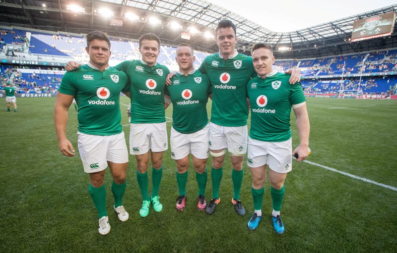 Ireland new caps Dave Heffernan, Jacob Stockade, Andrew Porter, James Ryan and Rory Scannell after the USA game 